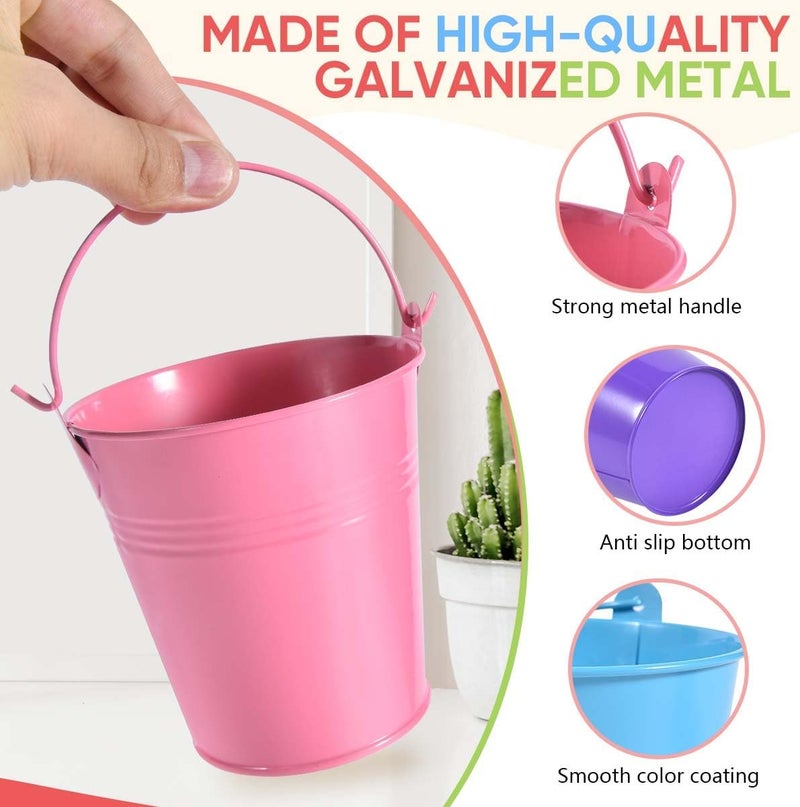 OBTANIM 7 Pack Colorful Metal Buckets with Handle Galvanized Ice Pails for Plants, Succulents, Party Favors Organizing, Rustic Home Decor or Classrooms Pencil Storage (4 x 2.8 inch) - Image 3